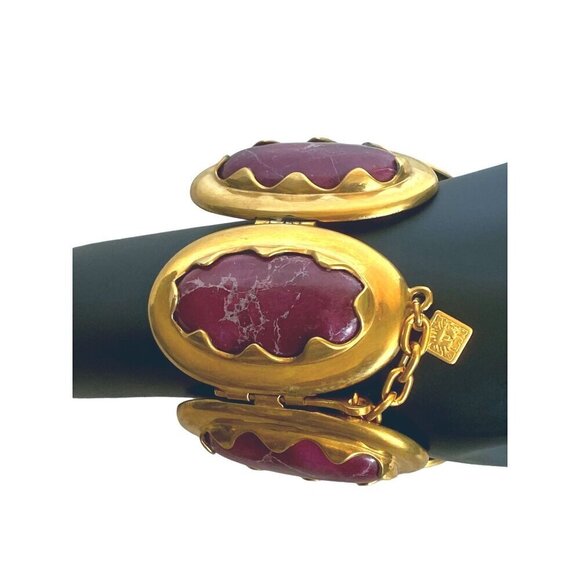 Anne Klein Couture vintage magenta marble cabochon hinge‎ & pin clasp bracelet - Picture 3 of 11